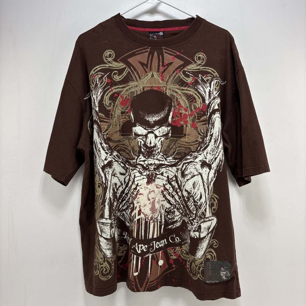 VTG Y2K Red Ape Jeans Co Mens Graphic Grunge Goth Skater Tshirt Size‎ L